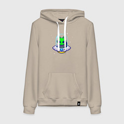 Толстовка-худи хлопковая женская Полёт пришельца, цвет: миндальный