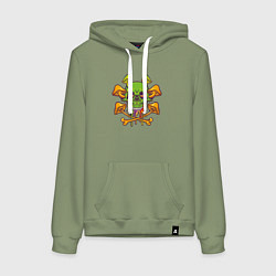 Толстовка-худи хлопковая женская Чезёный череп и грибочки, цвет: авокадо