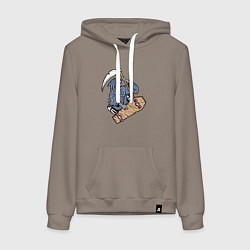 Толстовка-худи хлопковая женская Смерть на скейте, цвет: утренний латте