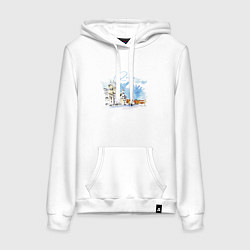 Толстовка-худи хлопковая женская Италия Рим - акварельный набросок, цвет: белый
