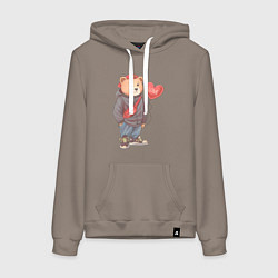 Толстовка-худи хлопковая женская Влюбленный мишка, цвет: утренний латте