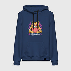 Толстовка-худи хлопковая женская Влюбленный котик, цвет: тёмно-синий