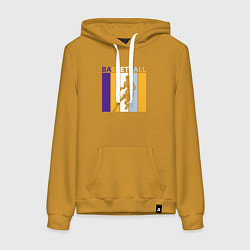 Толстовка-худи хлопковая женская Play basketball, цвет: горчичный