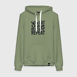 Толстовка-худи хлопковая женская Еда сон пляж, цвет: авокадо