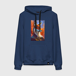 Толстовка-худи хлопковая женская Fox fashionista - ai art fantasy, цвет: тёмно-синий