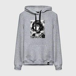 Толстовка-худи хлопковая женская Аниме девушка портрет черно-белый, цвет: меланж