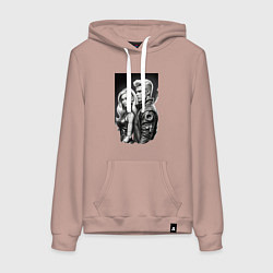 Толстовка-худи хлопковая женская Барби и Кен - киберпанк эскиз, цвет: пыльно-розовый