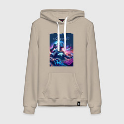 Толстовка-худи хлопковая женская Cyber panther is esports player - neon glow, цвет: миндальный