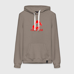 Толстовка-худи хлопковая женская Сектор газа красный трафарет, цвет: утренний латте