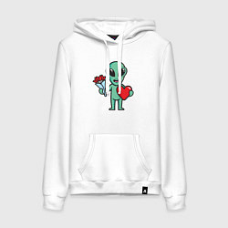 Толстовка-худи хлопковая женская Влюблённый инопланетянин, цвет: белый