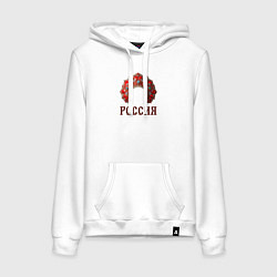 Толстовка-худи хлопковая женская Кокошник: россия, цвет: белый