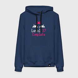 Толстовка-худи хлопковая женская Уровень 37 пройден, цвет: тёмно-синий