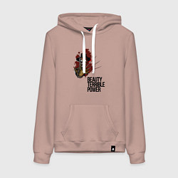 Толстовка-худи хлопковая женская Красота страшная сила, цвет: пыльно-розовый