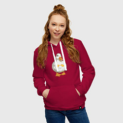 Толстовка-худи хлопковая женская Милая смущенная уточка гусь мем, цвет: маджента — фото 2