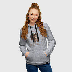 Толстовка-худи хлопковая женская Кот оииа просыпаюсь сонным, цвет: меланж — фото 2
