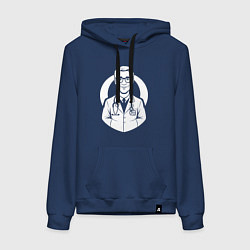 Толстовка-худи хлопковая женская Врач с улыбкой и стетоскопом, цвет: тёмно-синий