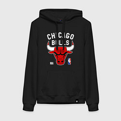Толстовка-худи хлопковая женская Chicago Bulls NBA basketball, цвет: черный