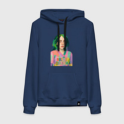 Толстовка-худи хлопковая женская Билли Айлиш коллаж, цвет: тёмно-синий