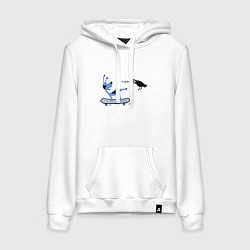 Толстовка-худи хлопковая женская Пес и ворона, цвет: белый