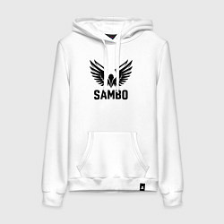 Толстовка-худи хлопковая женская Крылья силы самбо, цвет: белый