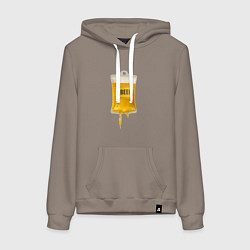 Толстовка-худи хлопковая женская Капельница с пивом, цвет: утренний латте