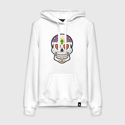 Толстовка-худи хлопковая женская Flower skull, цвет: белый