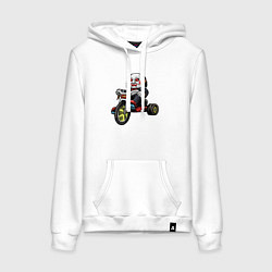 Толстовка-худи хлопковая женская Пила на велосипеде, цвет: белый