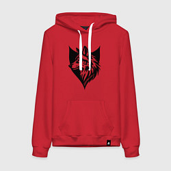 Толстовка-худи хлопковая женская Волк на щите, цвет: красный