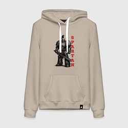 Толстовка-худи хлопковая женская Спартанец комический десантник, цвет: миндальный