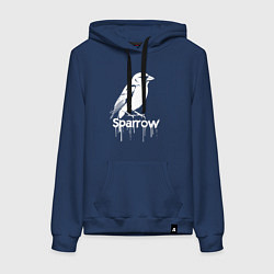 Толстовка-худи хлопковая женская Воробей в стиле граффити, цвет: тёмно-синий