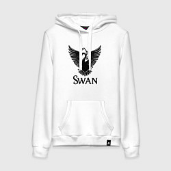 Толстовка-худи хлопковая женская Лебедь с черными брызгами, цвет: белый