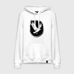 Толстовка-худи хлопковая женская Чайка в черном круге, цвет: белый