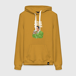 Толстовка-худи хлопковая женская Damn good coffee, цвет: горчичный