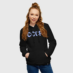 Толстовка-худи хлопковая женская СССР - надпись голубая - союз советских социалисти, цвет: черный — фото 2