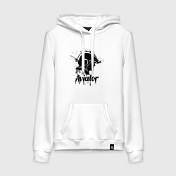 Толстовка-худи хлопковая женская Авиатор черной краской, цвет: белый