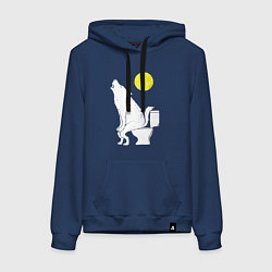 Толстовка-худи хлопковая женская Срущий волк, цвет: тёмно-синий