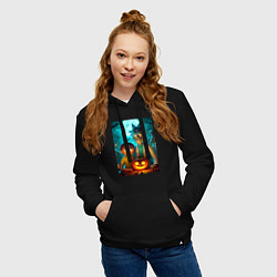 Толстовка-худи хлопковая женская Rick and Morty with pumpkin - halloween night, цвет: черный — фото 2