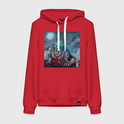 Толстовка-худи хлопковая женская Halloween Miku zombie, цвет: красный