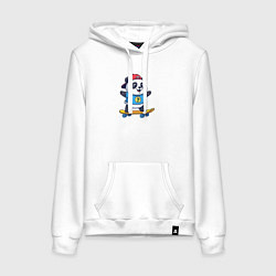 Толстовка-худи хлопковая женская Милая панда на скейте, цвет: белый