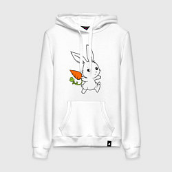 Толстовка-худи хлопковая женская Зайка с морковкой, цвет: белый