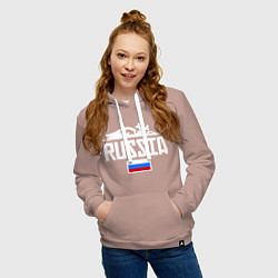 Толстовка-худи хлопковая женская Russia, цвет: пыльно-розовый — фото 2