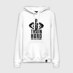 Толстовка-худи хлопковая женская Train hard or go home, цвет: белый