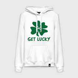 Толстовка-худи хлопковая женская Get lucky, цвет: белый