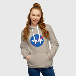 Толстовка-худи хлопковая женская NASA: Logo, цвет: миндальный — фото 2