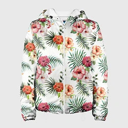 Куртка с капюшоном женская Цветы и бабочки 1, цвет: 3D-белый