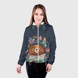 Куртка с капюшоном женская Осенний медведь, цвет: 3D-белый — фото 2