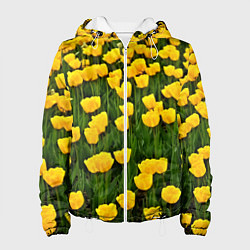 Куртка с капюшоном женская Жёлтые тюльпаны, цвет: 3D-белый