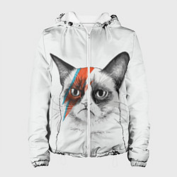 Куртка с капюшоном женская David Bowie: Grumpy cat, цвет: 3D-белый