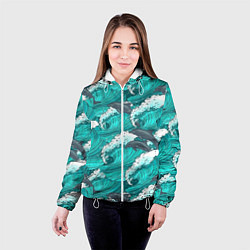 Куртка с капюшоном женская Лазурные дельфины, цвет: 3D-белый — фото 2