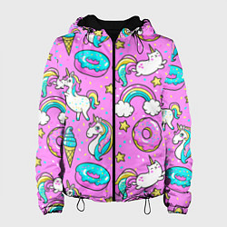 Куртка с капюшоном женская Сказочные единороги, цвет: 3D-черный